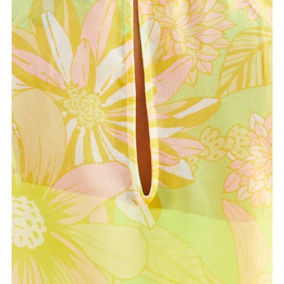 2/$25 1X 16 Plus Size Yellow Floral Sheer Flutter Sleeve ModCloth Top blouse - Picture 4 of 4